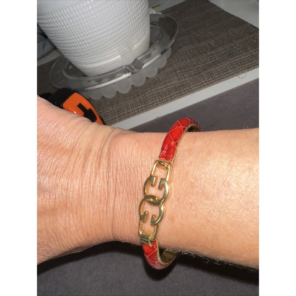 Vintage Gucci 24 karat gold plated bangle Snake bracelet RED - Picture 16 of 16